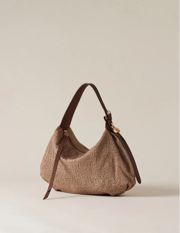 BORBONESE HOBO BAG COLORE BEIGE MARRONE