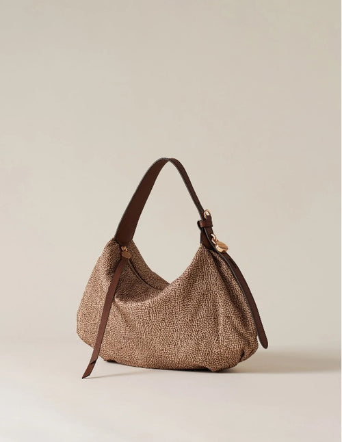 BORBONESE HOBO BAG COLORE BEIGE MARRONE