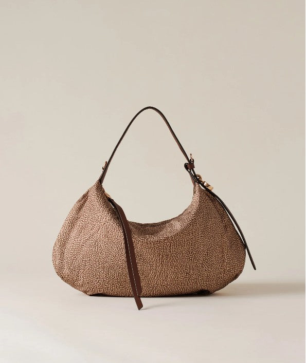 BORBONESE HOBO BAG COLORE BEIGE MARRONE