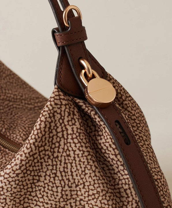 BORBONESE HOBO BAG COLORE BEIGE MARRONE