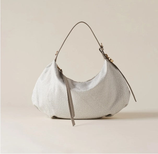 BORBONESE HOBO SMALL COLORE WHITE COTTON