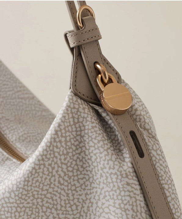 BORBONESE HOBO SMALL COLORE WHITE COTTON
