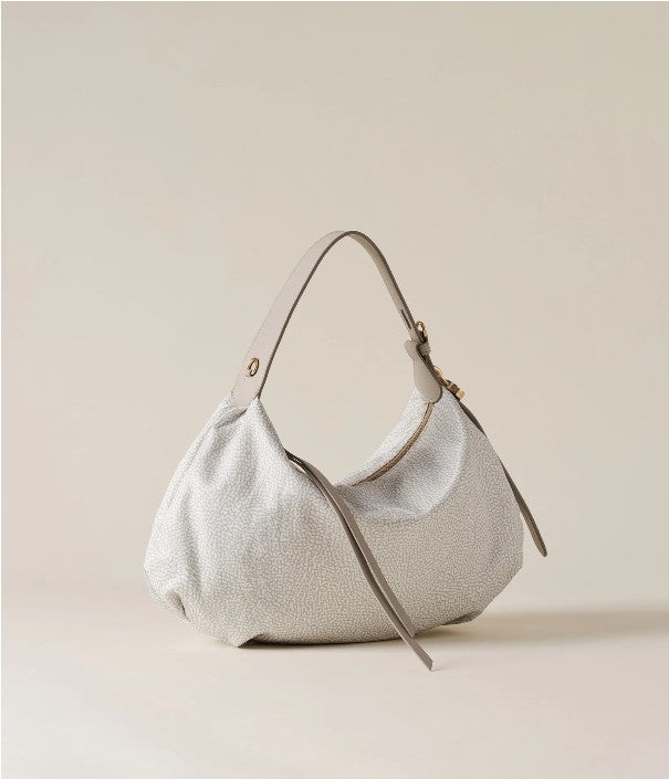BORBONESE HOBO SMALL COLORE WHITE COTTON