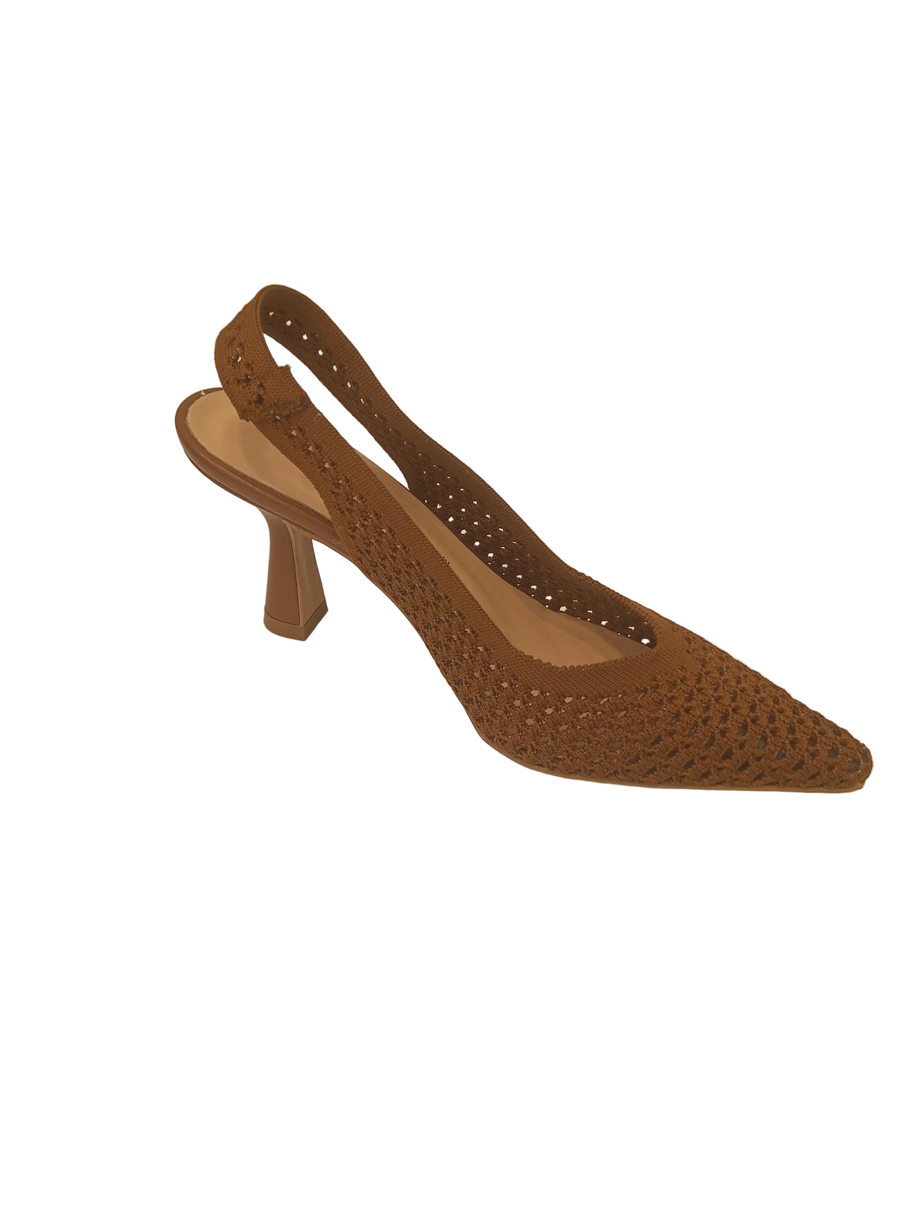 Valentina slingback in tessuto colore cuoio