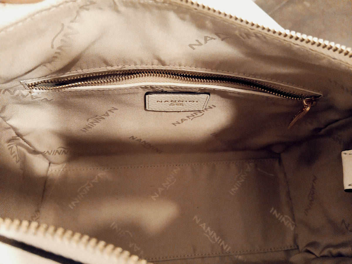 BORSA IN PELLE NANNINI COLORE BIANCO CON MANICO E TRACOLLA