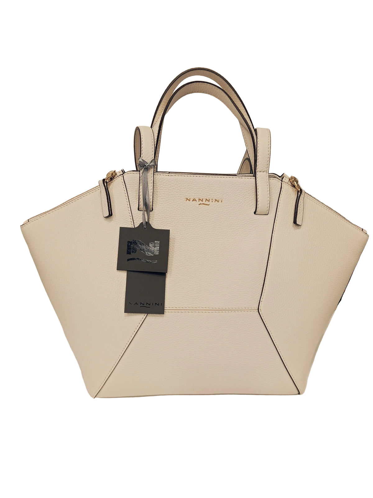 BORSA IN PELLE NANNINI COLORE BIANCO CON DOPPI MANICI