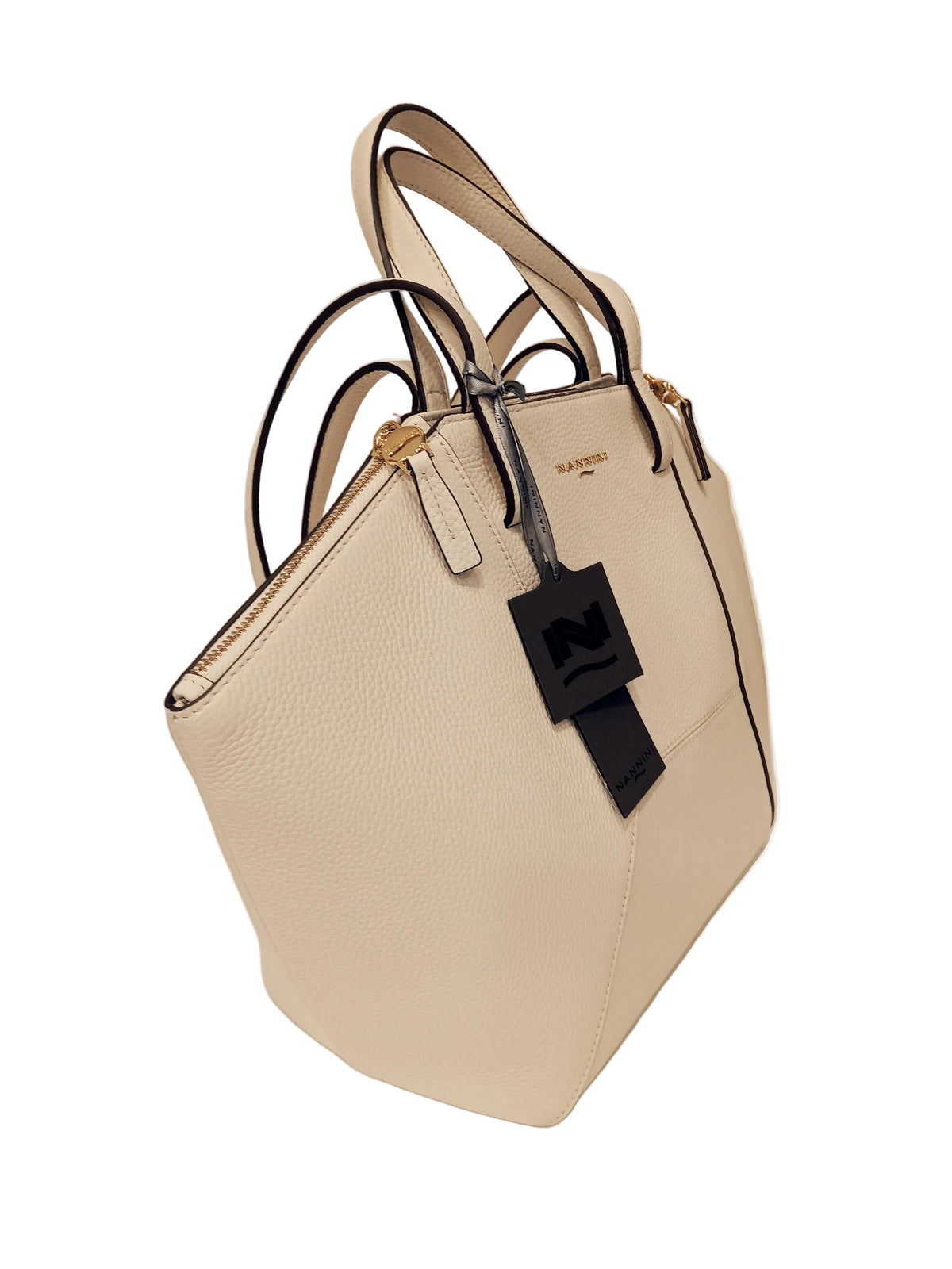BORSA IN PELLE NANNINI COLORE BIANCO CON DOPPI MANICI