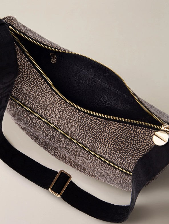 BORBONESE LUNA BAG SMALL COLORE OP NATURALE NERO