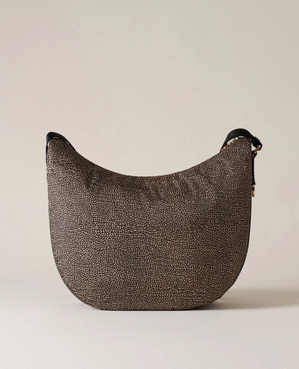 BORBONESE ECO LINE LUNA BAG MEDIUM COLORE OP NATURALE NERO