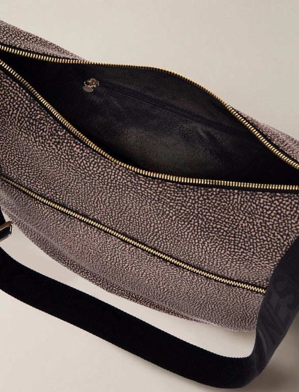 BORBONESE ECO LINE LUNA BAG MEDIUM COLORE OP NATURALE NERO