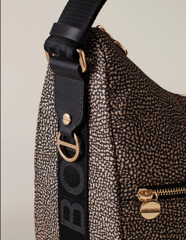 BORBONESE ECO LINE LUNA BAG MEDIUM COLORE OP NATURALE NERO