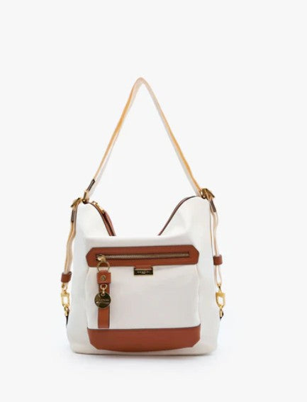 NANNINI BORSA ZAINO COLORE OFF WHITE E CUOIO