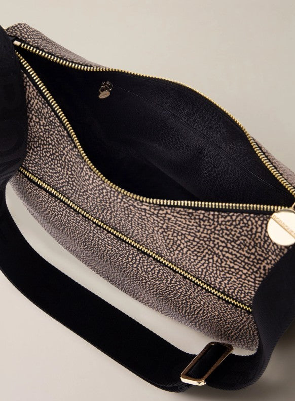 BORBONESE ECOLINE LUNA BAG MIDDLE COLORE OP NATURALE NERO
